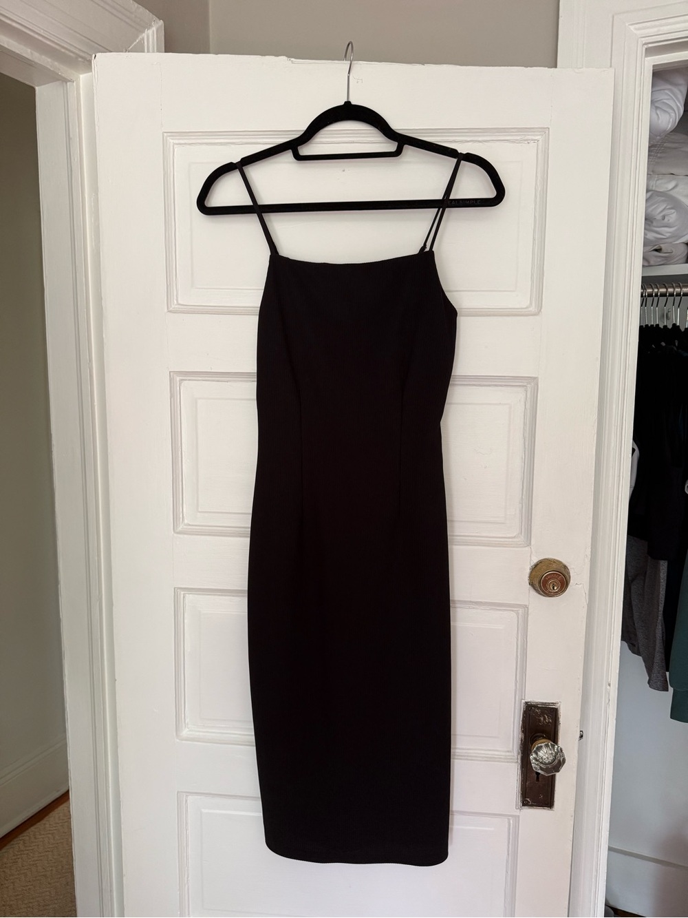 Socialite Ribbed Black Spaghetti Strap Midi Dress